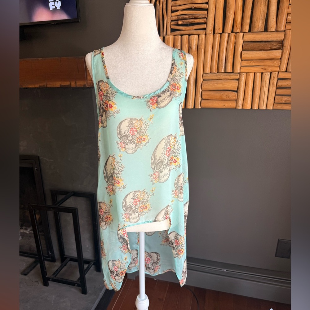 Millau Aqua Skull Sheer Sleeveless Top - Small